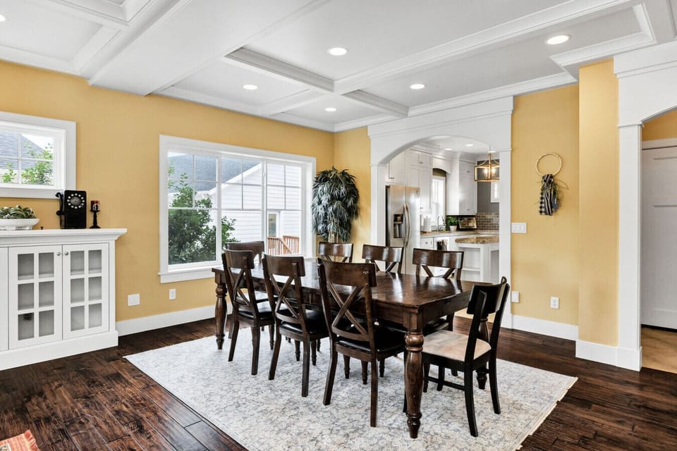 A large dining table that`s perfect for shared meals and game nights.