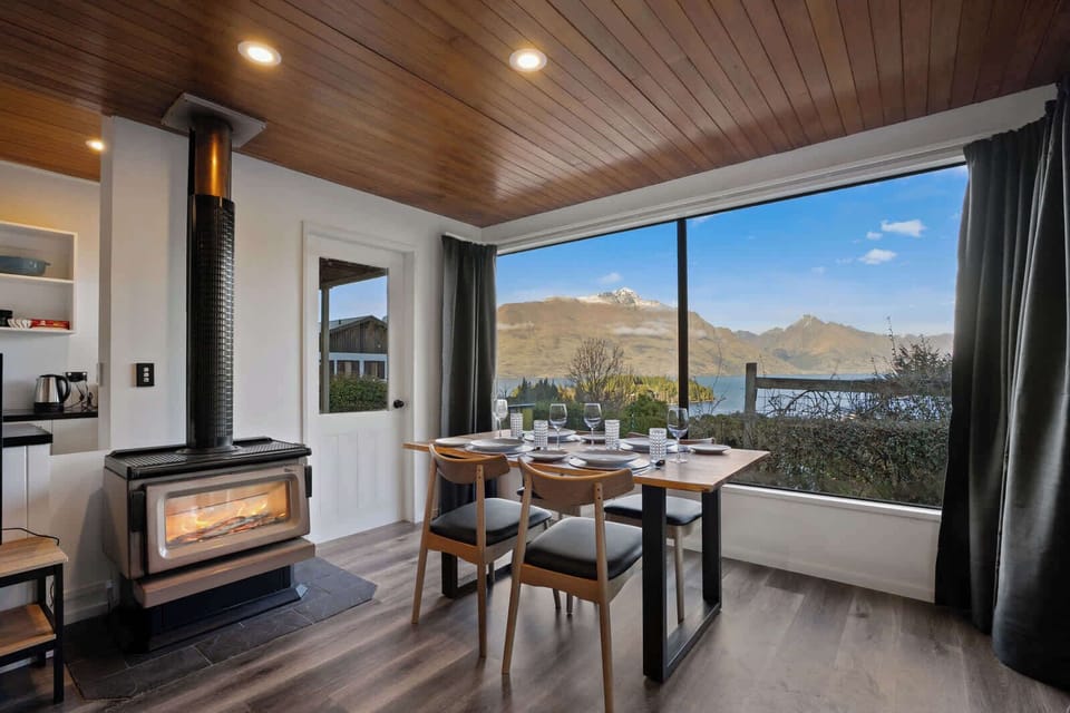 Dine with a stunning mountain and lake view backdrop
