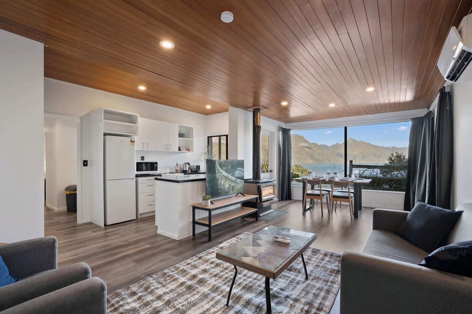 Open-plan living with lake views and natural light