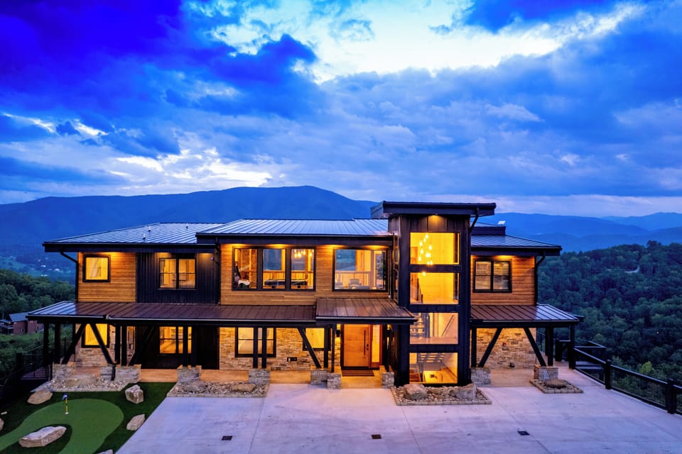 Front exterior at sunset