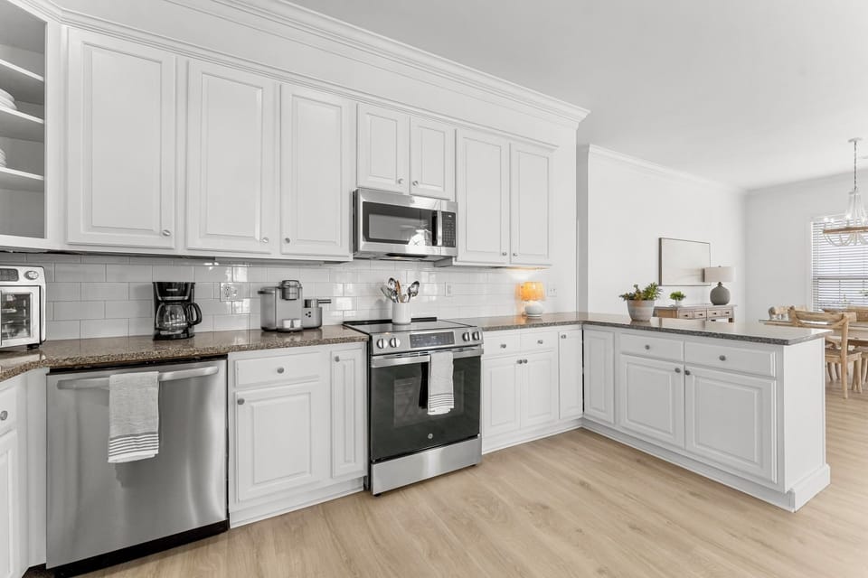 Fully equipped kitchen with new stainless steel appliances