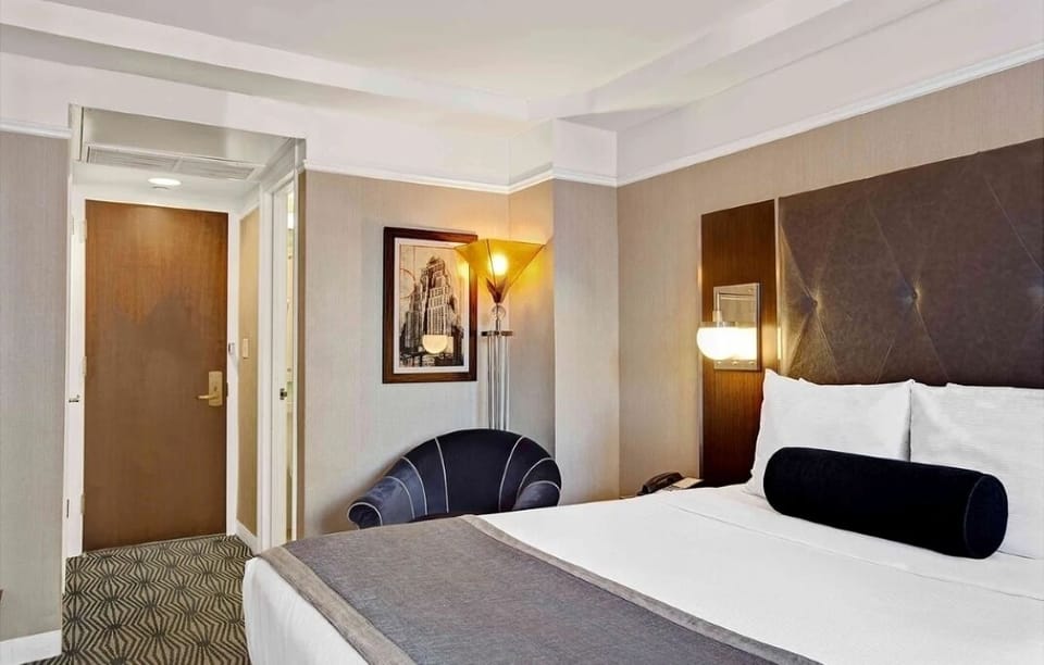 Relax in a modern king room with skyline glimpses.