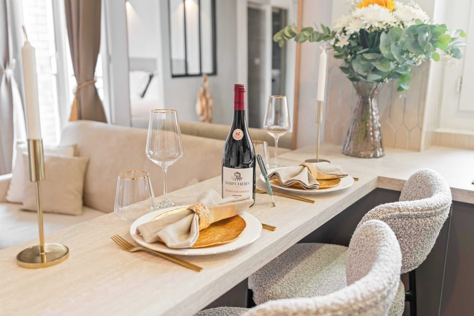 Work table that can transform into a beautiful dining table for 4 people.