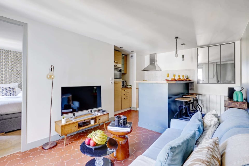 The open-plan living, kitchen and dining area