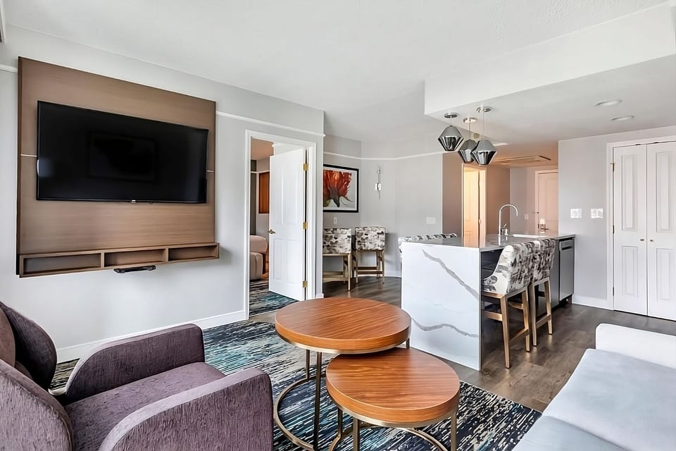 Lounge comfortably with a movie after exploring all day.
