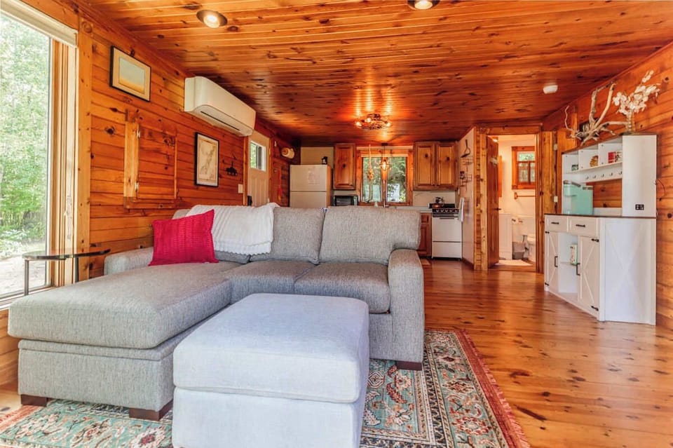 A cozy living room featuring the pull-out queen sofa—comfortable seating by day and a convenient sleeping space for extra guests by night.