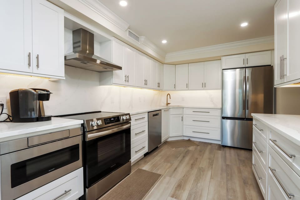 Kitchen with stainless steel appliances and Keurig