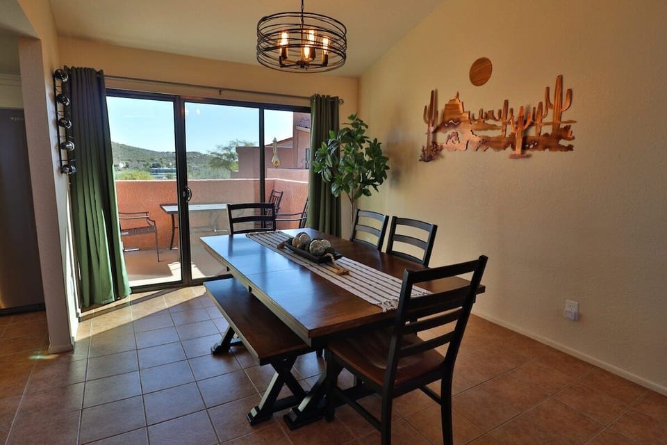 Dining with patio views