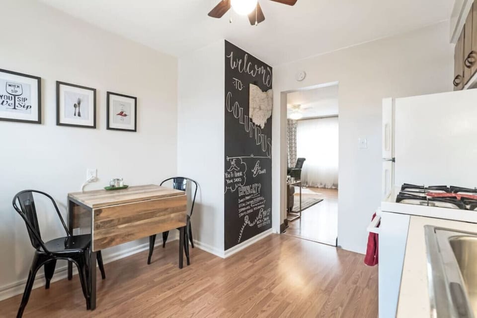 Lots of light fills this second floor apartment.