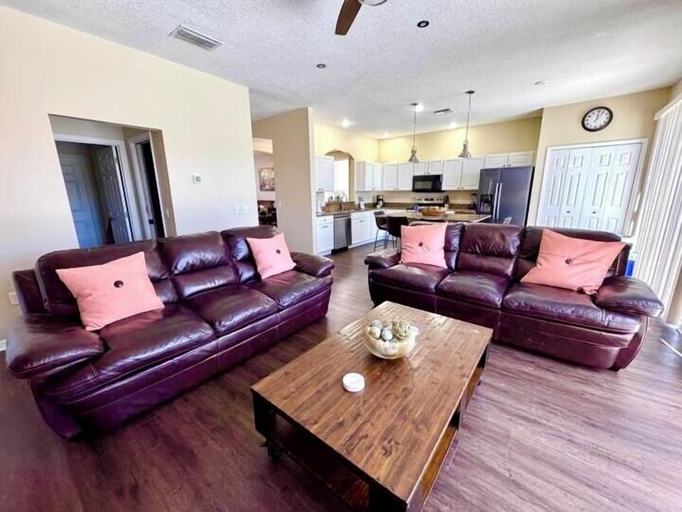 Main family room with open plan kitchen