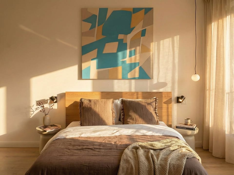 Detail of the queen size bed in first bedroom