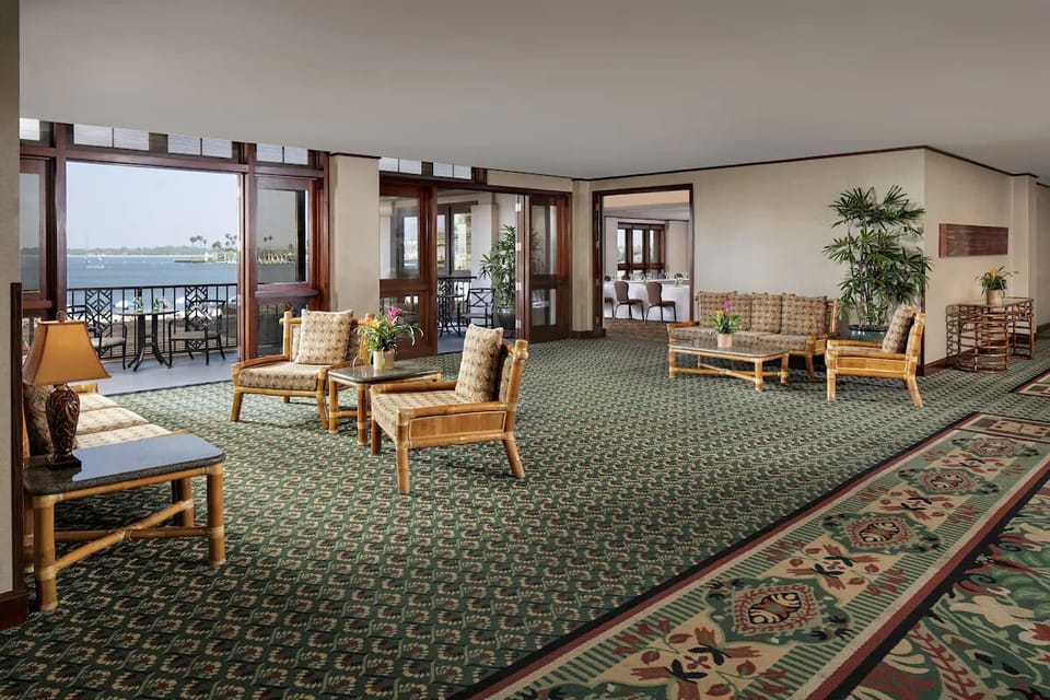 Unwind in a spacious lounge with calming water views.