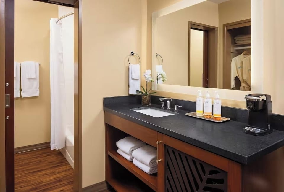 Refresh easily with spacious vanity and bright, clean finishes.