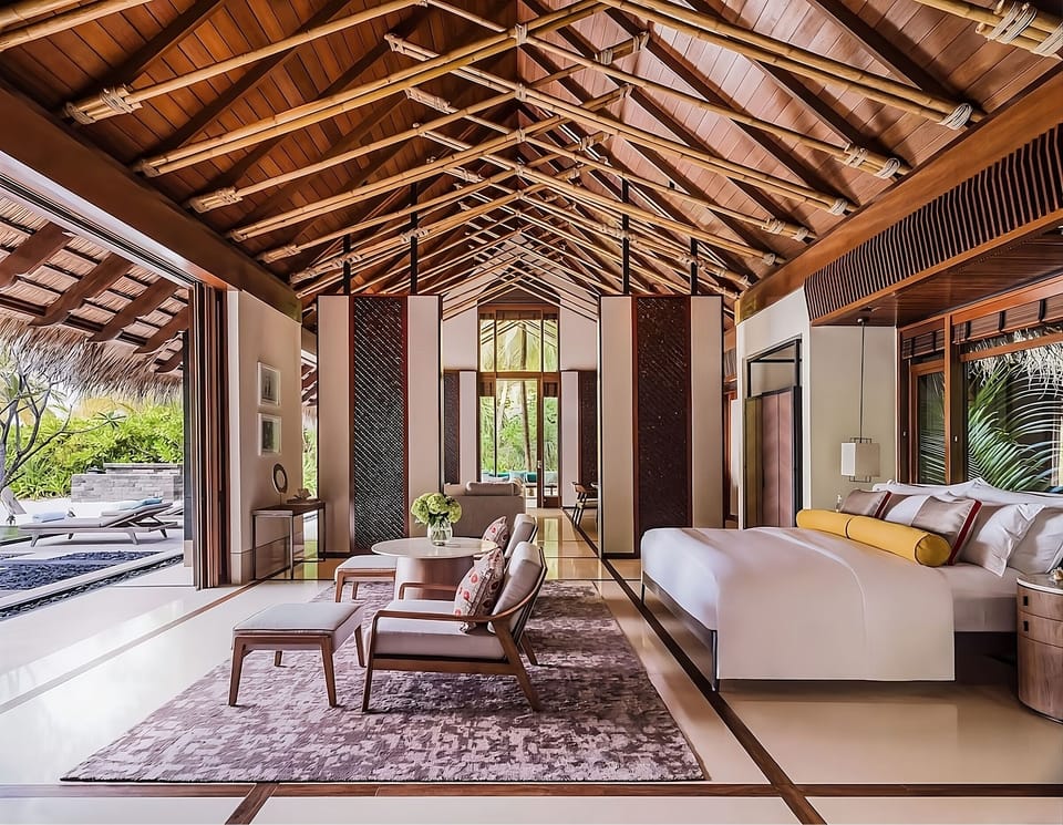 Stretch out beneath soaring timber ceilings in serene luxury.