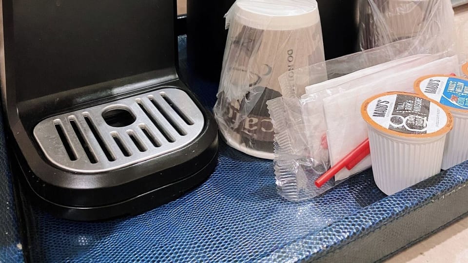 Savor a quick espresso pick-me-up before heading out.