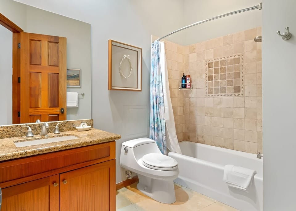 Refresh with a spa-like soak in the tiled tub.