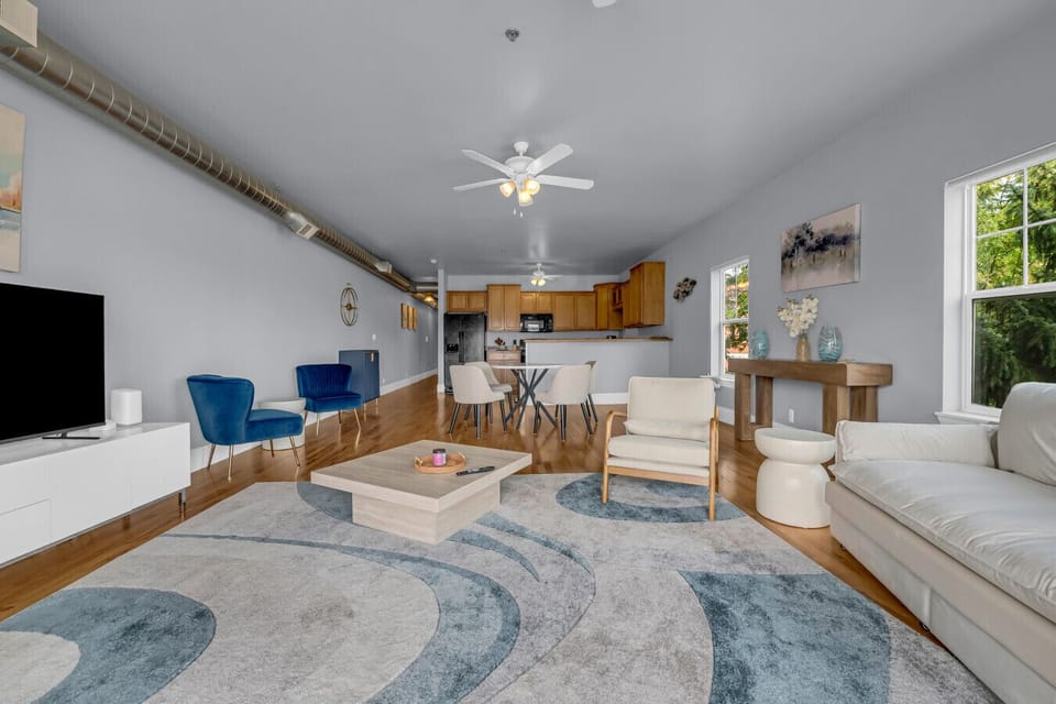 Long room, big vibes. Lounge here, cook there, dance everywhere.