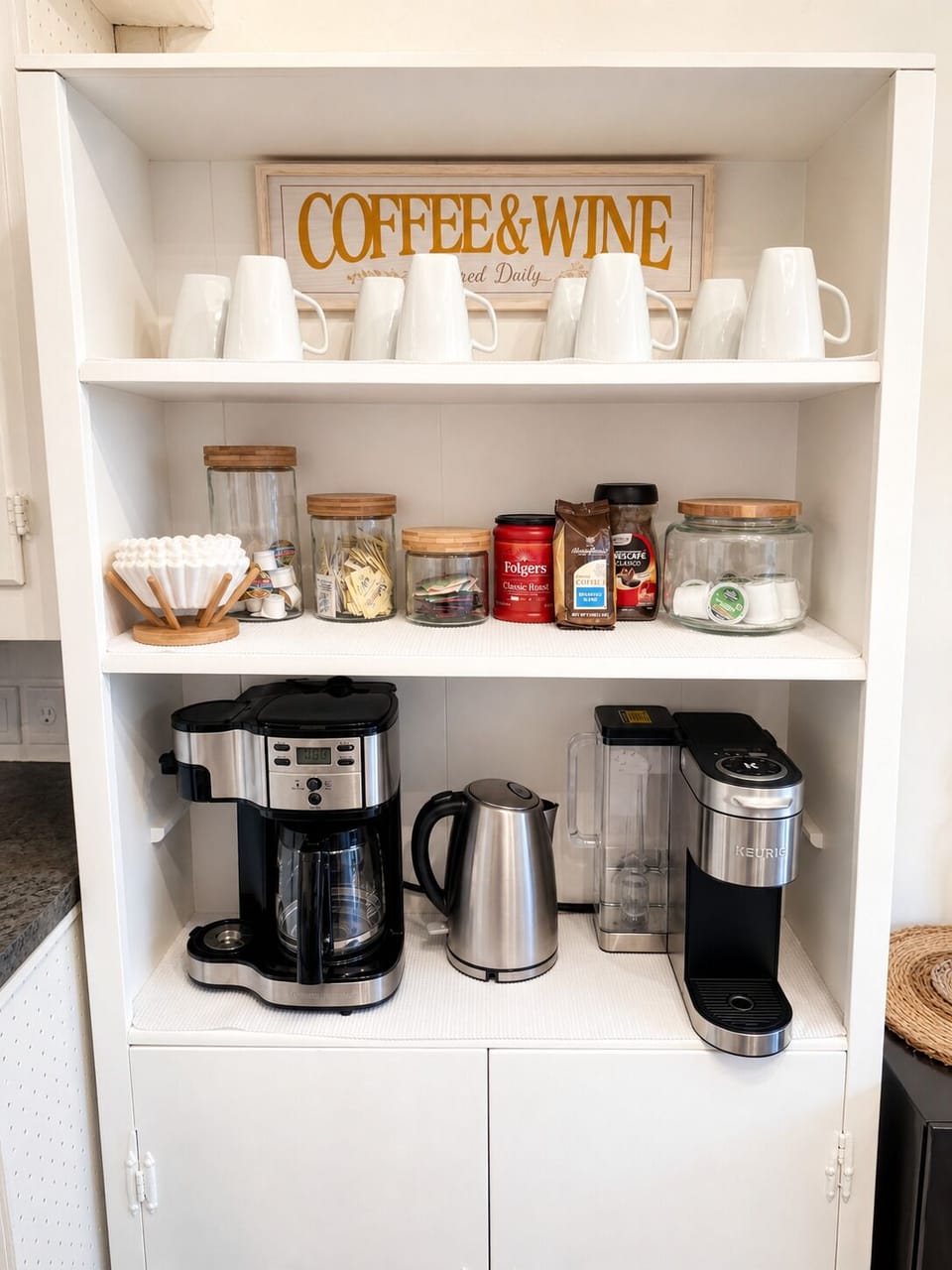 Full coffee bar! Drip, Keurig, tea, sugar, creamer, all provided for your group.