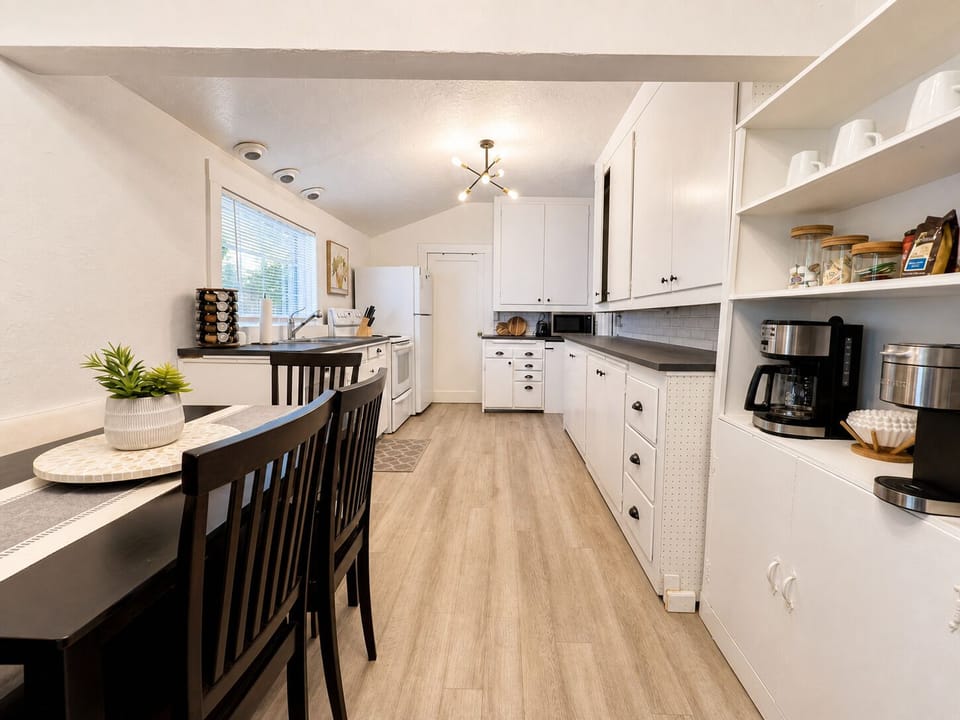 Your full kitchen with two dining areas: both indoor and outdoor dining options.
