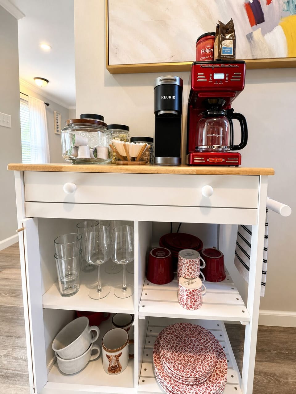 Fully stocked coffee bar with Keurig, tea & drip options. Fuel for wine country.