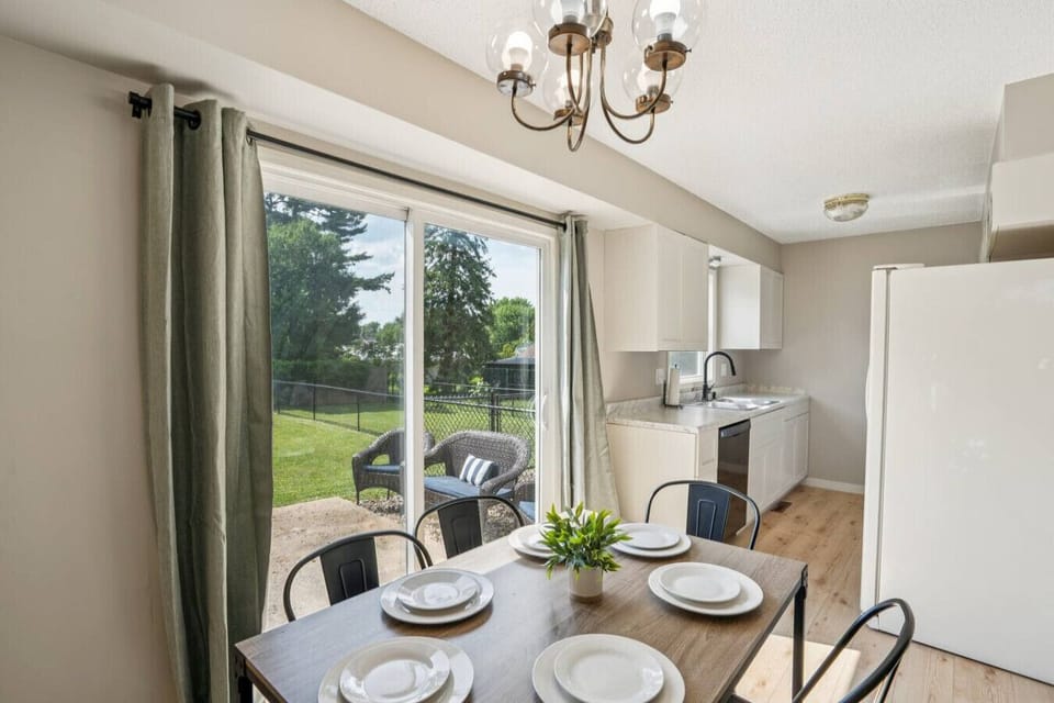 Table set for six in bright space