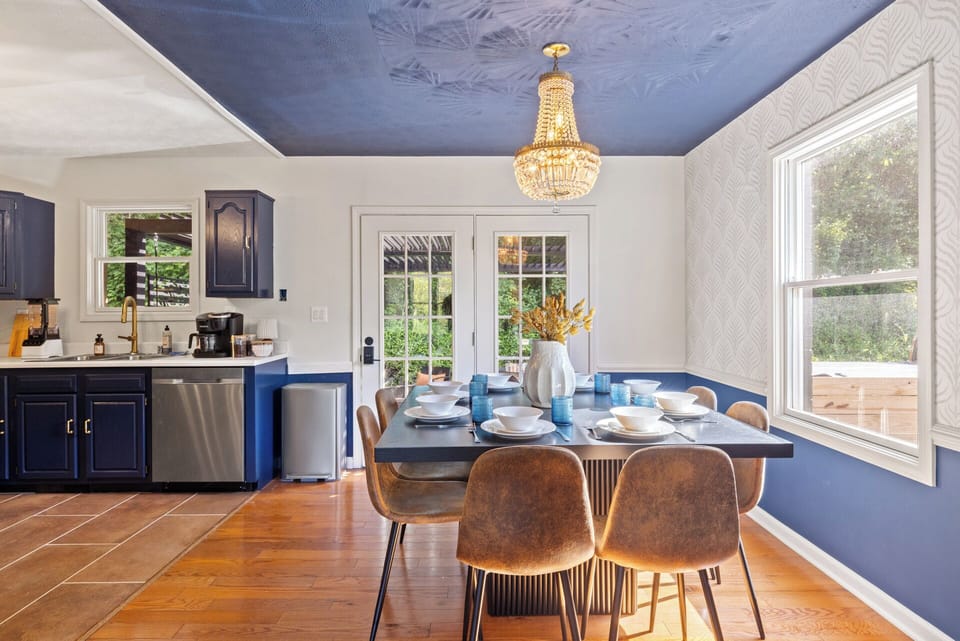 Gather around the modern table for bourbon tastings or laughter-filled meals.