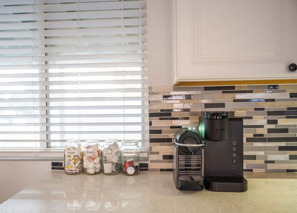 Coffee station with Keurig and designer backsplash