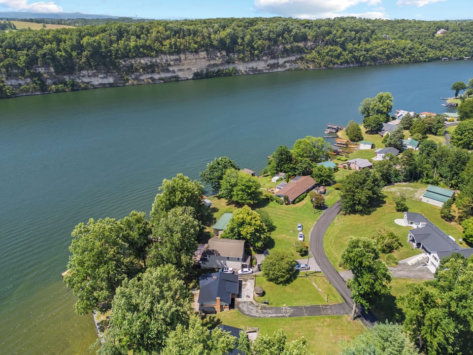Aerial shot of home with private lake access