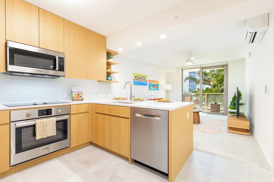 Modern kitchen featuring brand-new appliances
