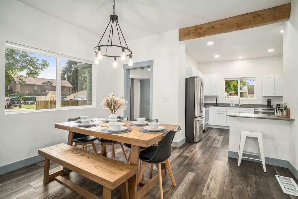 Dining table with bright lighting