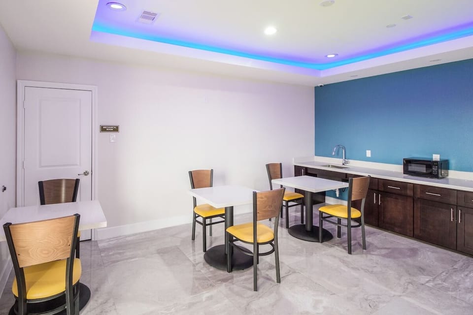 Recharge with snacks and coffee in this relaxed communal nook.