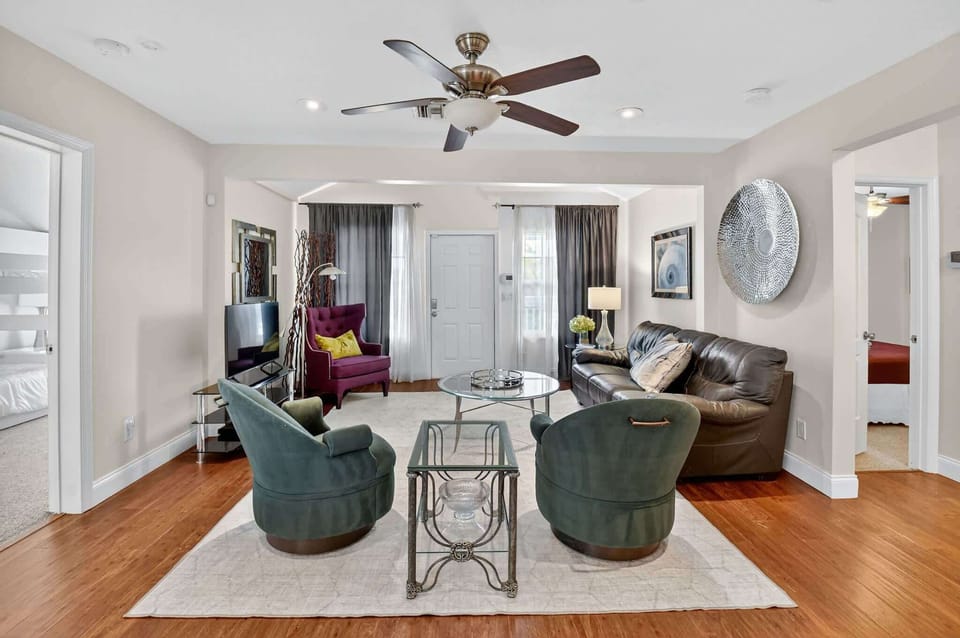 Curl up in the chic living room & stream your favorites on the smart TV​