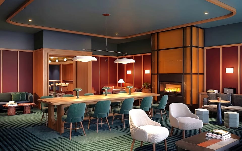 Gather for cocktails in the stylish lounge with warm fireplace glow.