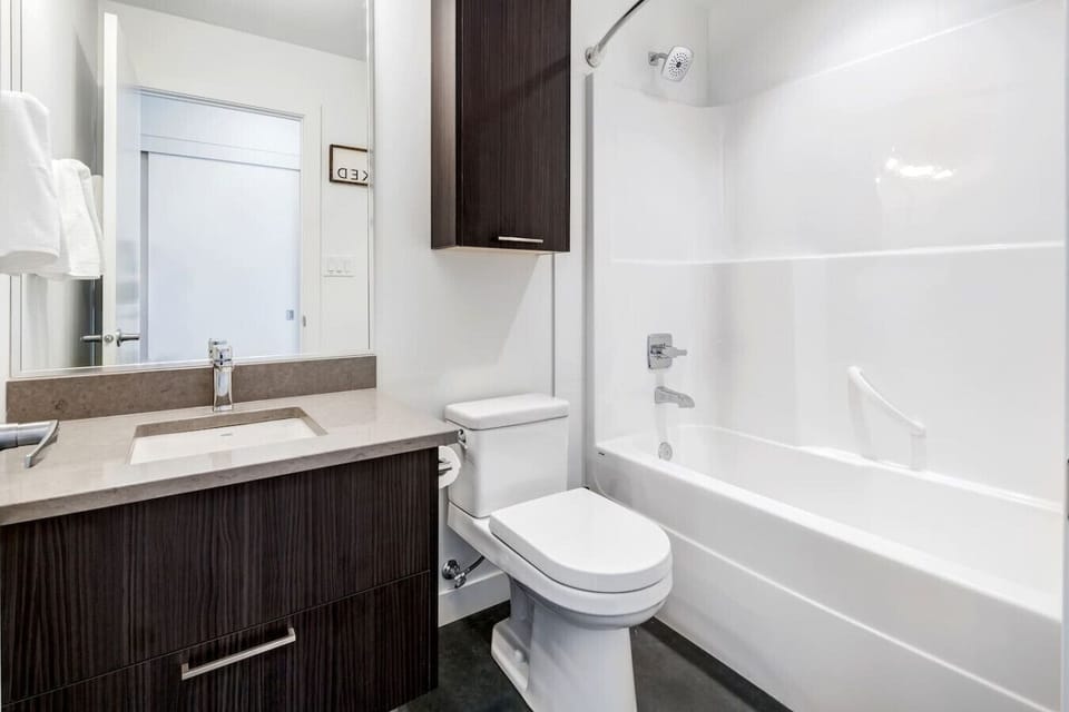 Freshen up in the modern bathroom.