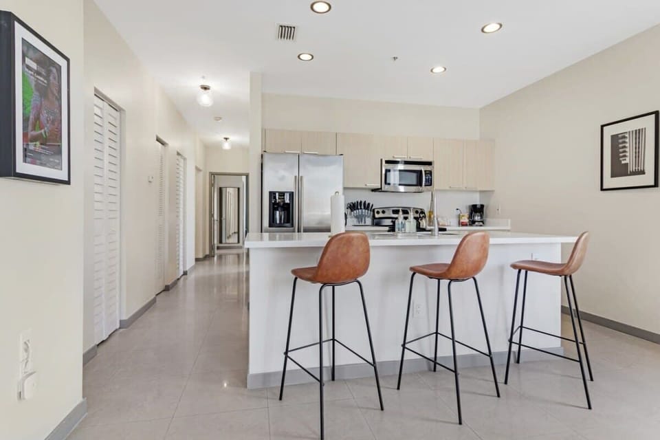 Kitchen Island has seating for 3