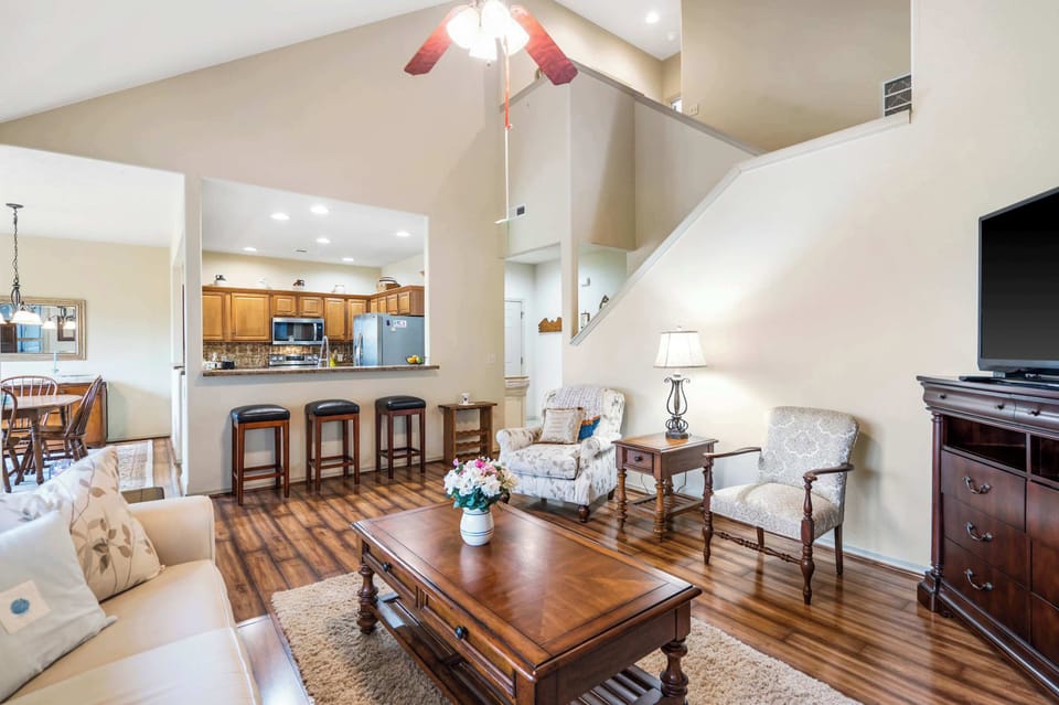 Curl up in the inviting living room & enjoy a movie night at home​