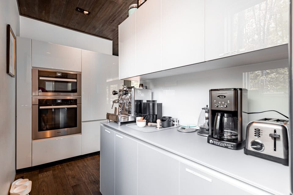 Coffee station area is located behind the kitchen