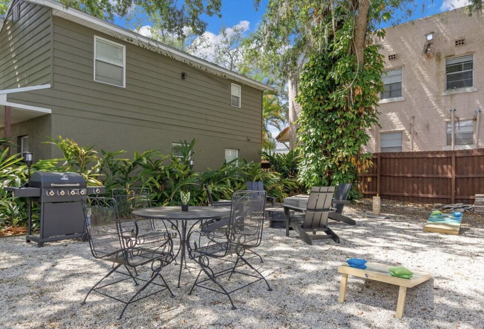 Outdoor common area with firepit and gas grill