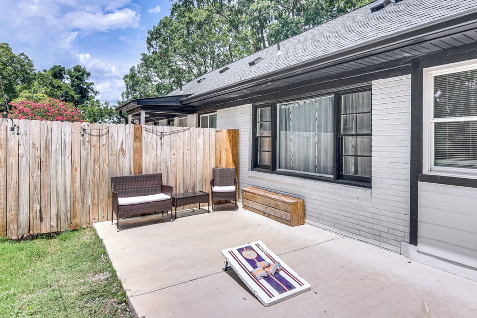 Private Patio w/ Seating | Cornhole | Charcoal Grill