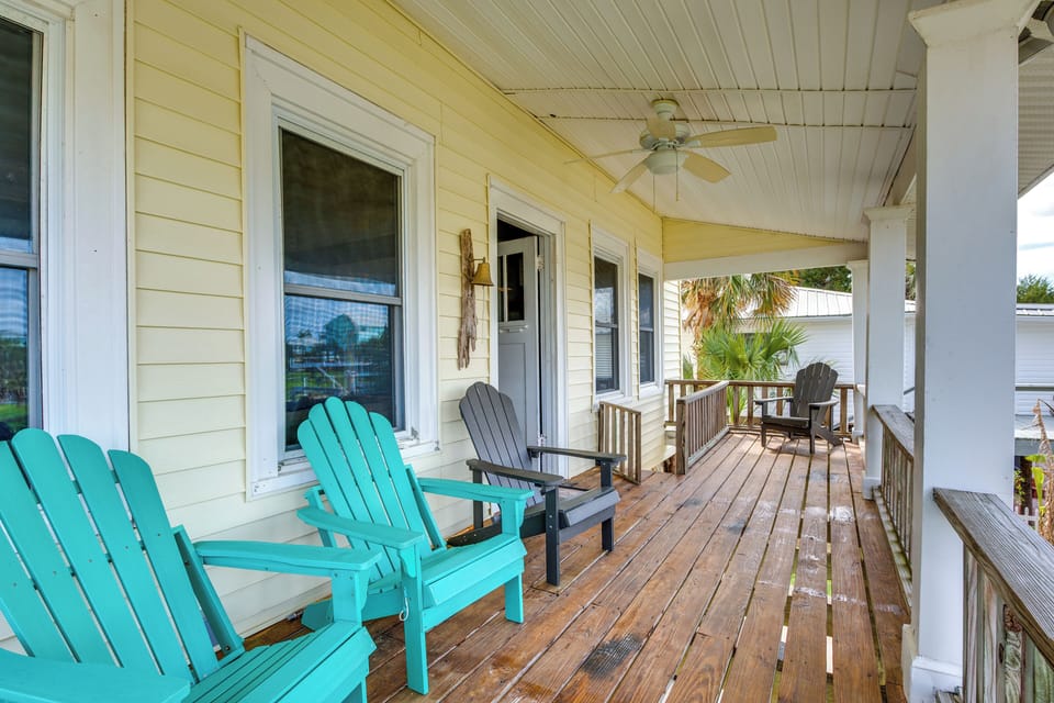 Deck | Adirondack Chairs | Ceiling Fan | Water View
