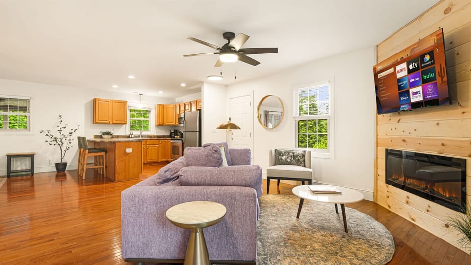 The open floor plan means whoever's in the kitchen is still in the conversation- it all flows together.