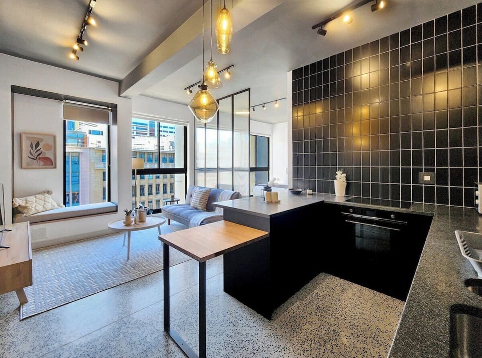 Open plan kitchen with high end appliances