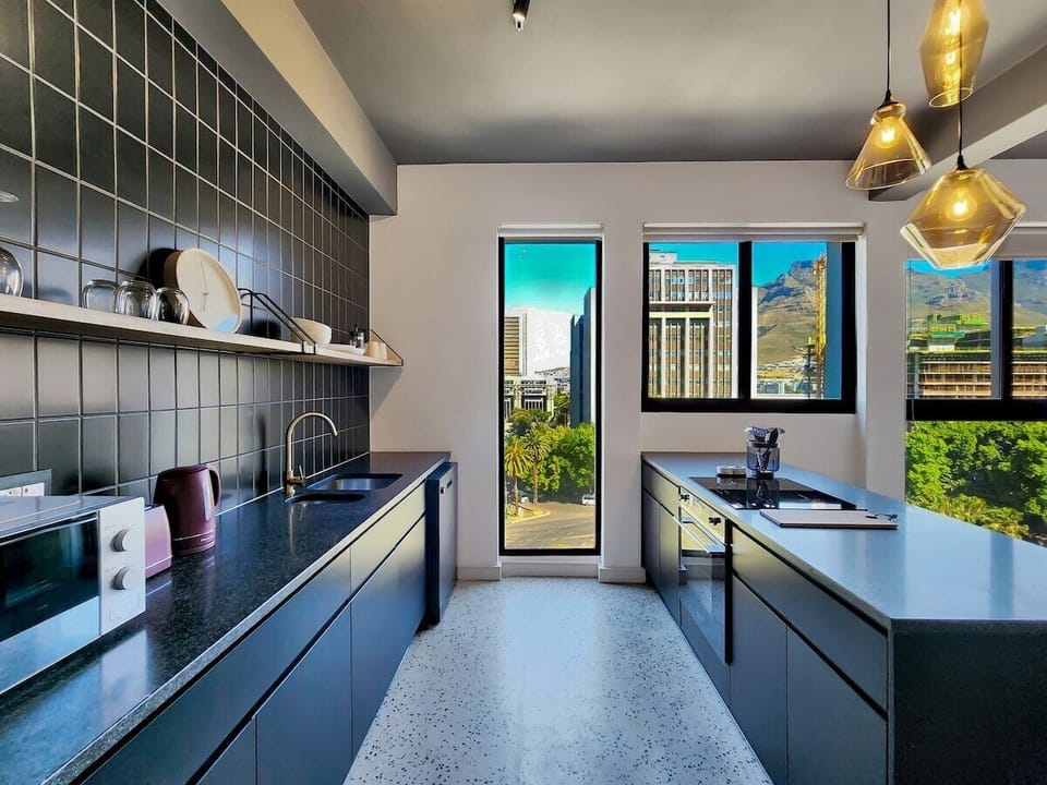 Lots of natural light floods the kitchen