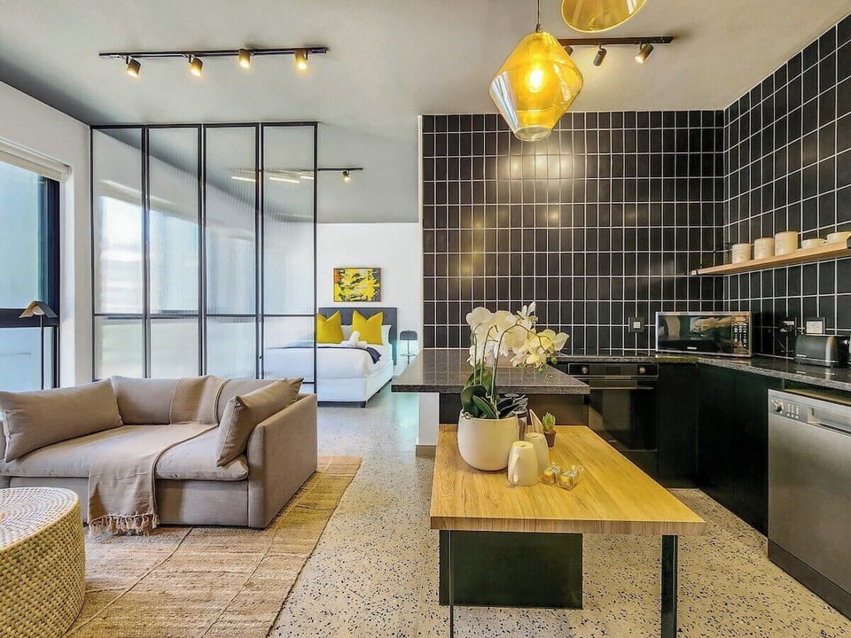 Open plan living room and kitchen