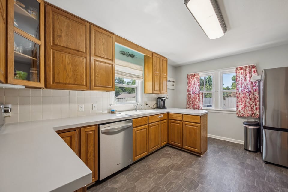 Indoors, Floor, Flooring, Kitchen, Lamp