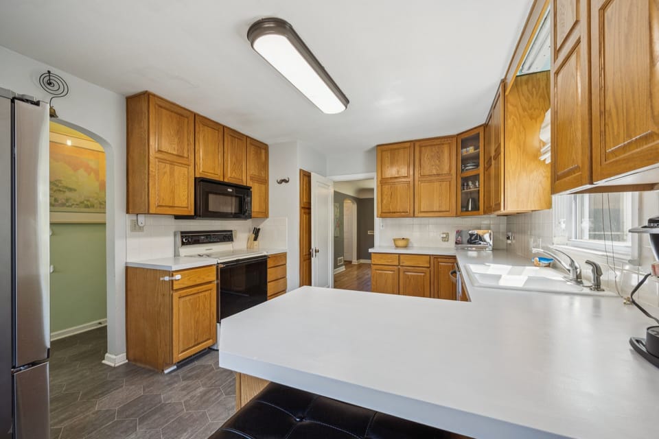 Indoors, Kitchen, Lamp, Appliance, Refrigerator