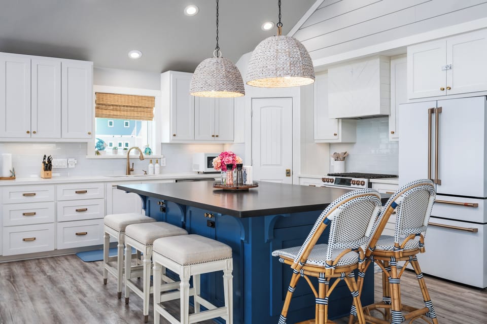 Spacious kitchen island perfect for meals and gatherings.