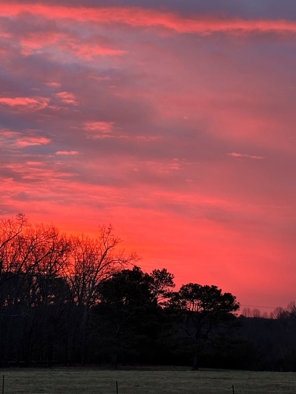 Sunset over the private pond and farm visible from high atop the Garden Tower