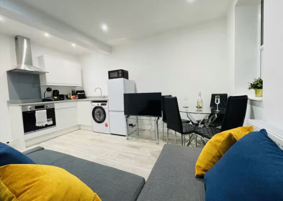 Comfortable lounge area with TV and seating.