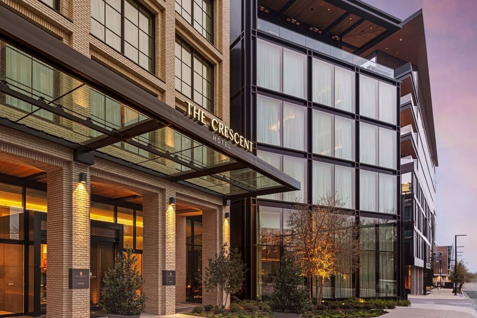 Arrive in style at our sleek, modern hotel entrance.